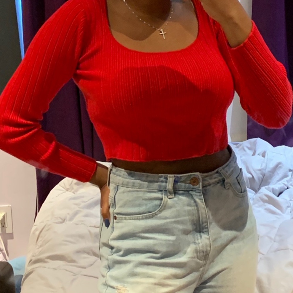 DESIGN scoop neck long sleeve sweater knit rib